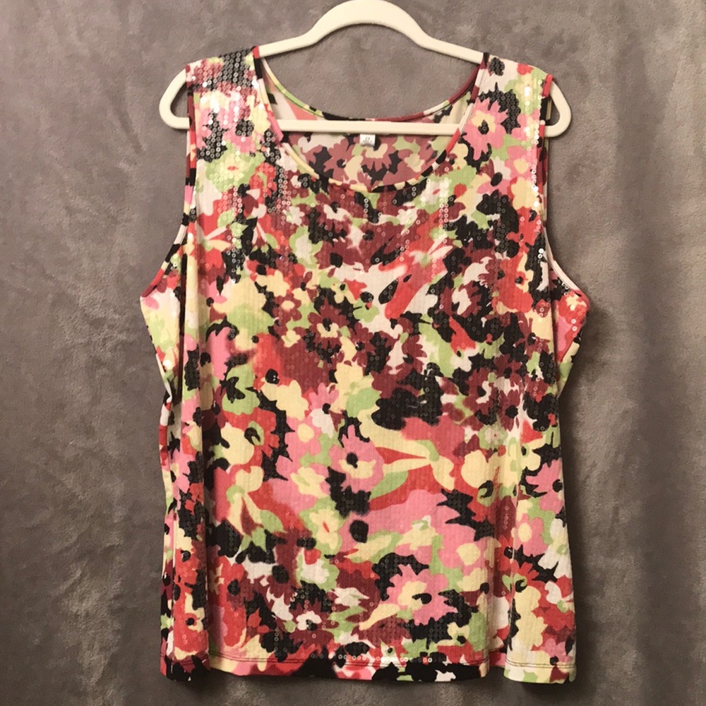 Joan Rivers floral sequin tank top. 2X. EUC.
